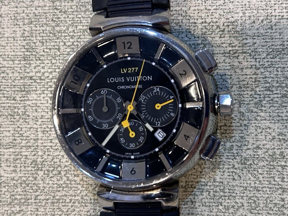AUTHENTIC LOUIS VUITTON TAMBOUR "IN BLACK" CHRONOGRAPH WATCH LV277 Q114K